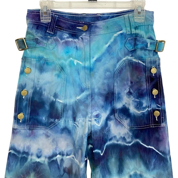 Ulla Johnson Wide Leg Flare Jeans High Rise Womens Size 8 Mixed Blue Ocean Waves - Picture 3 of 16